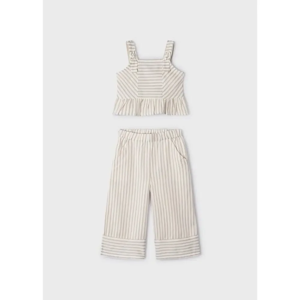 Mayoral Girls Striped Crop Top and Culottes Set - Sleeveless, Ruffle Trim Size 6